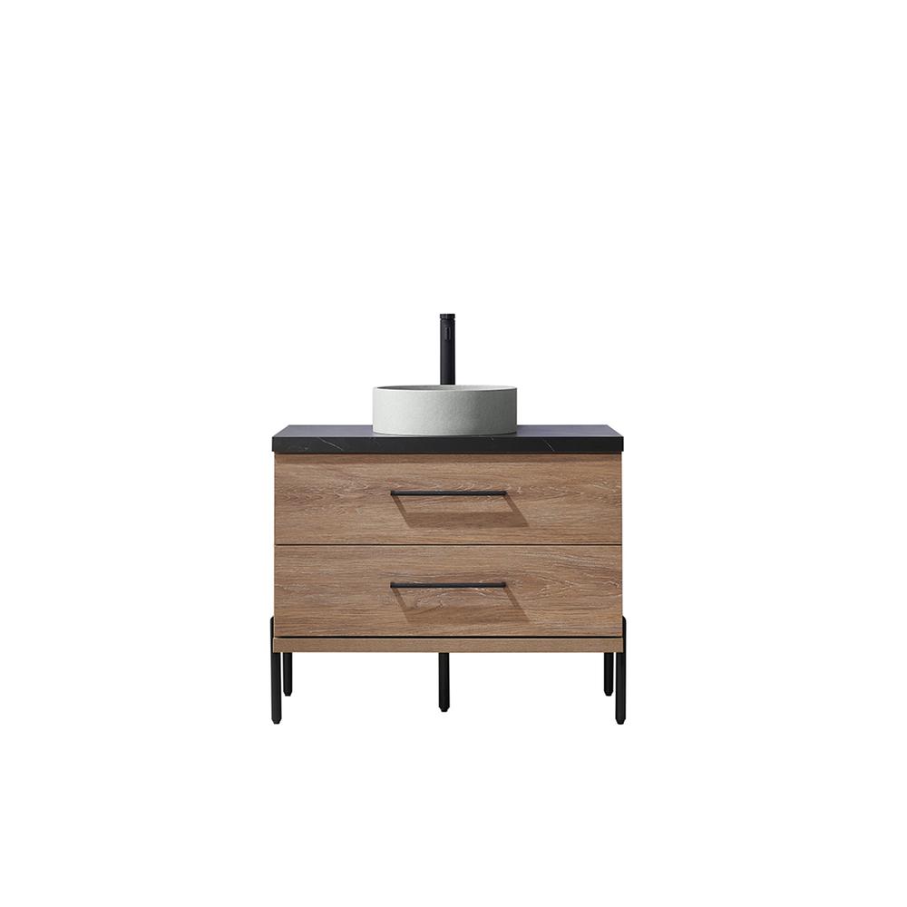 Single Sink Bath Vanity with Black Sintered Stone Top with Concrete Sink. Picture 1