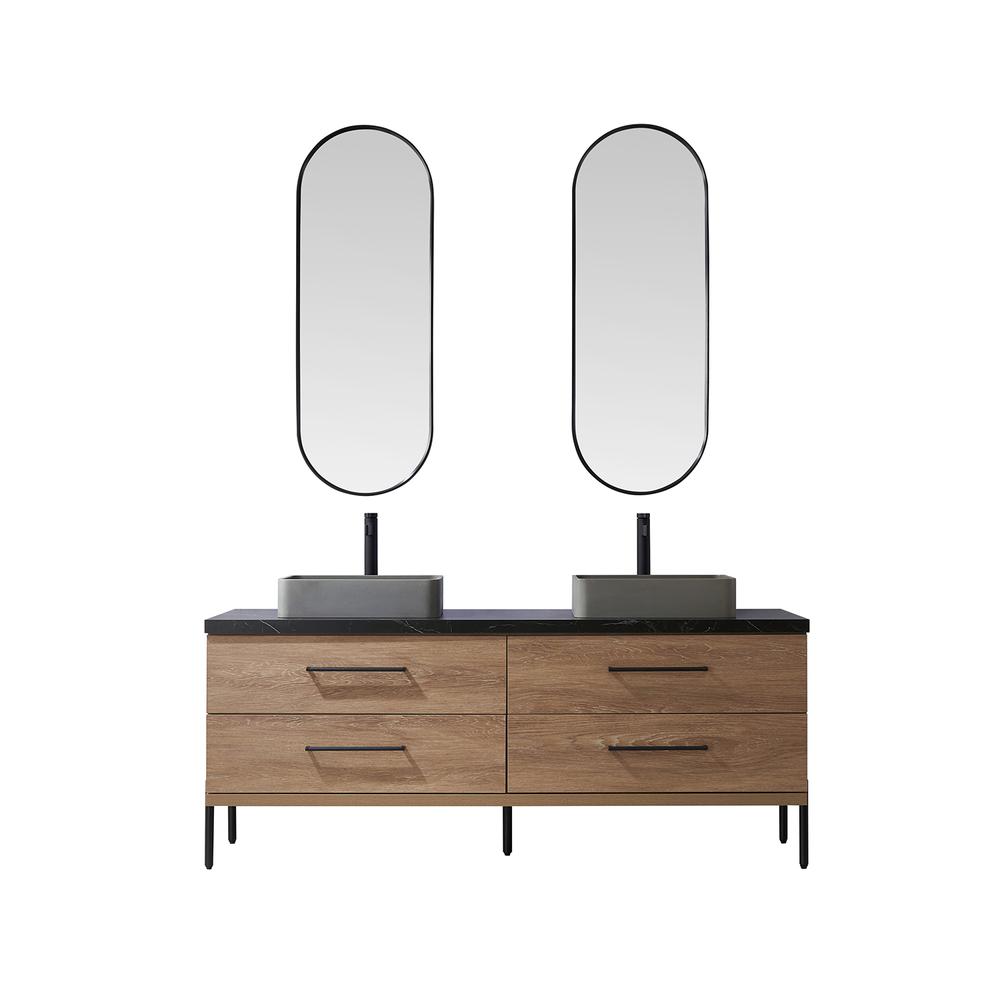 Double Sink Bath Vanity with Sintered Stone Top with Concrete Sink and Mirror. Picture 1