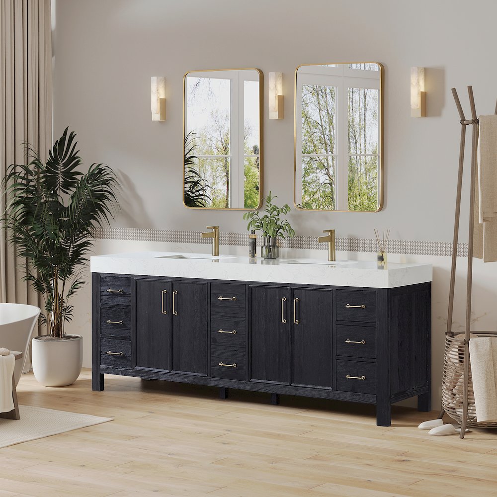 León 84in. Free-standing Double Bathroom Vanity in Fir Wood Black. Picture 4