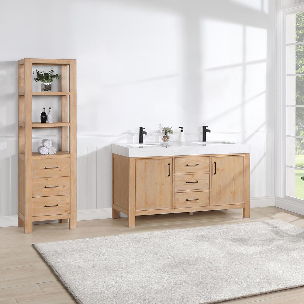 Free-standing Double Bathroom Vanity with Composite top in Lightning White. Picture 15