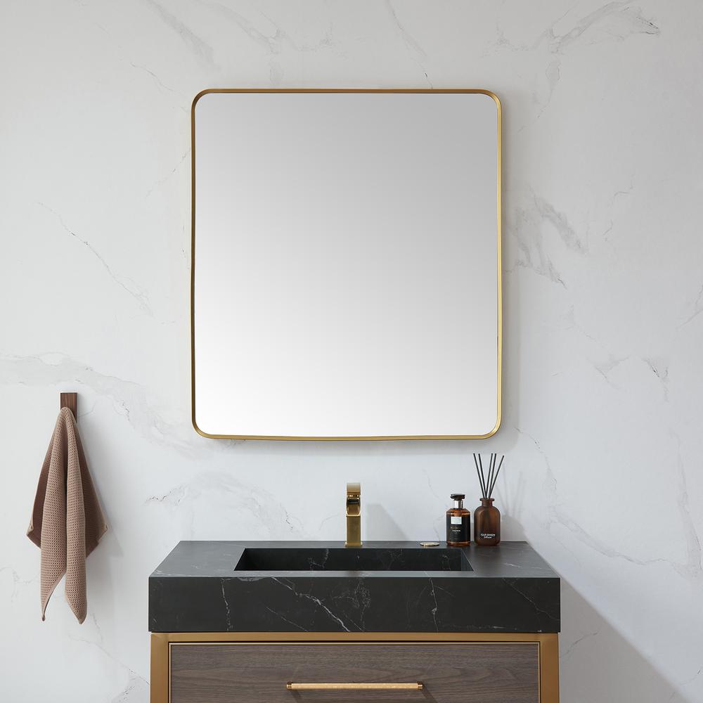 Mutriku 32 in. W x 36 in. H Rectangle Metal Wall Mirror in Brushed Gold. Picture 3