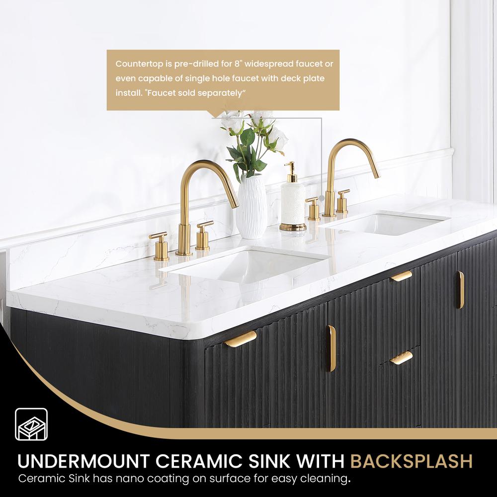 Free-standing Double Bathroom Vanity with Composite top in Lightning White. Picture 7