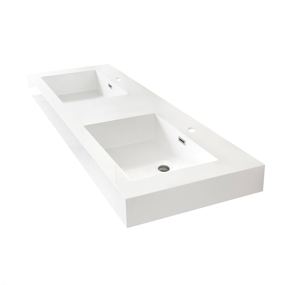 Rectangular White Finish Composite Granite Stone Console Bathroom Vanity Sink. Picture 2