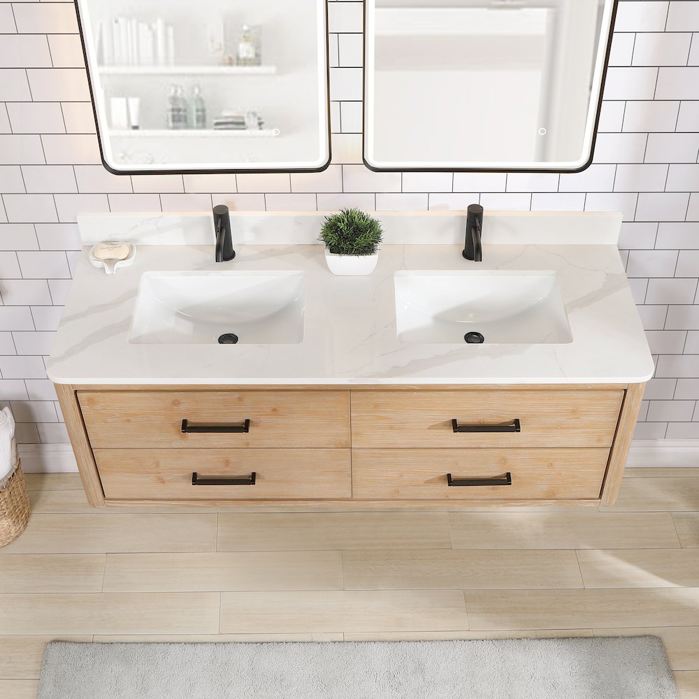 Cristo 60M" Floating Double Bath Vanity in Fir Wood Brown. Picture 7