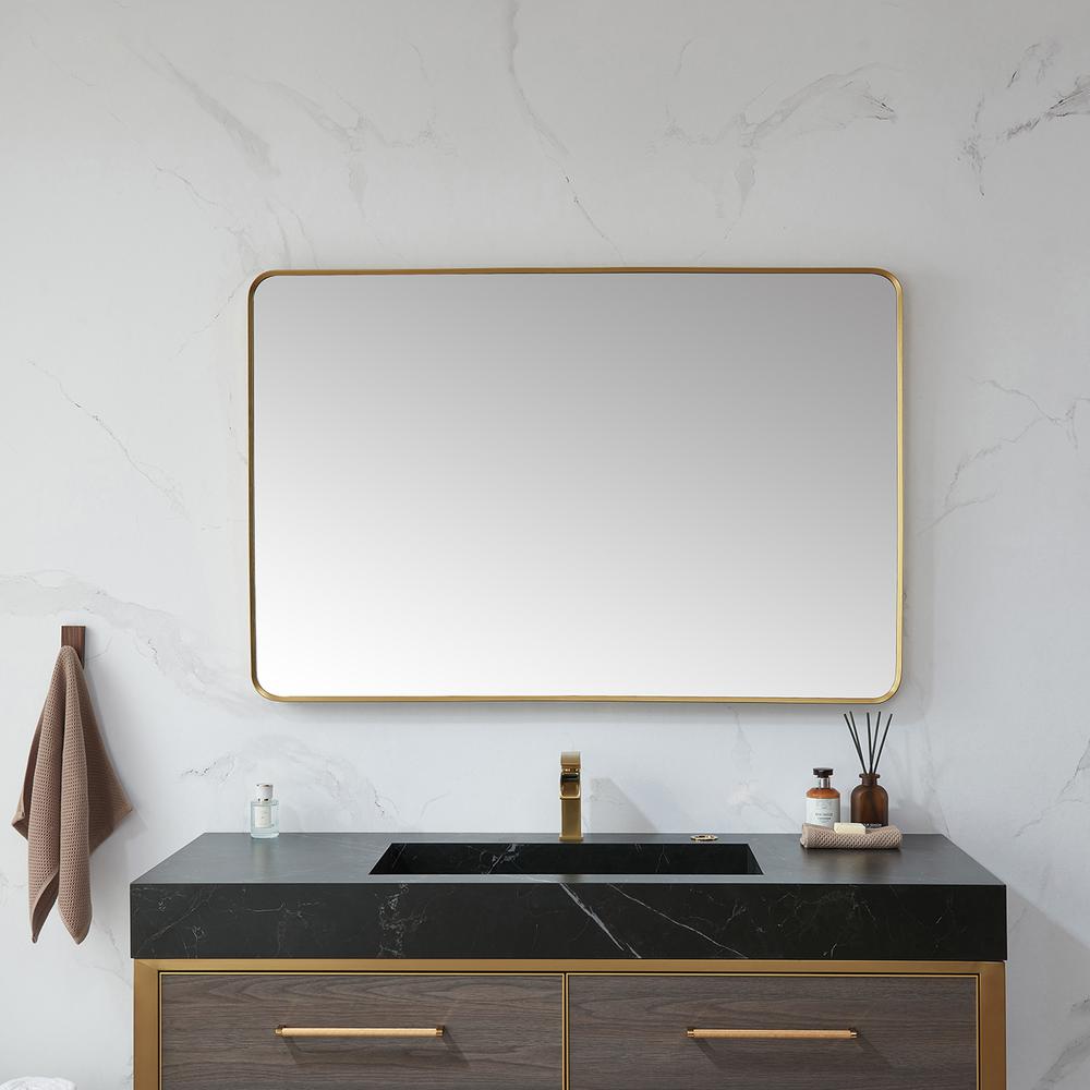 Mutriku 48 in. W x 32 in. H Rectangle Metal Wall Mirror in Brushed Gold. Picture 3