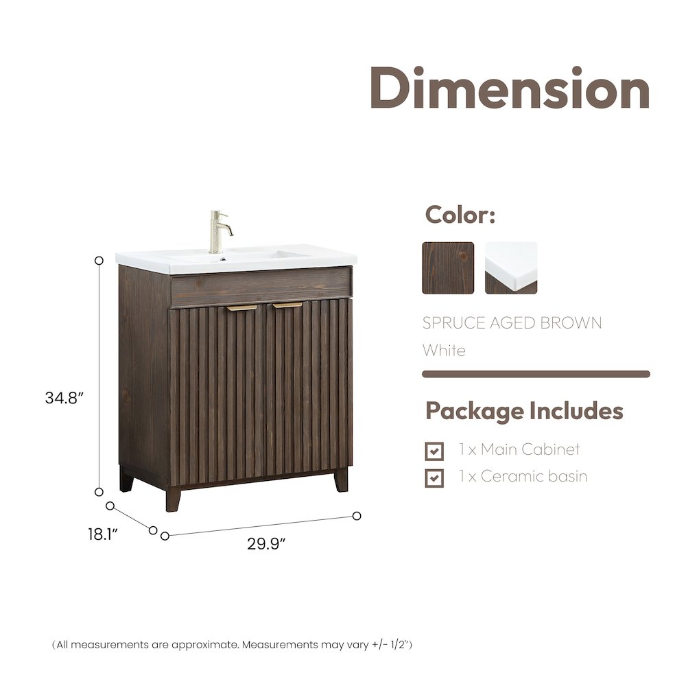 Palos 30" Free-standing Single Bath Vanity in Spruce Aged Brown. Picture 16