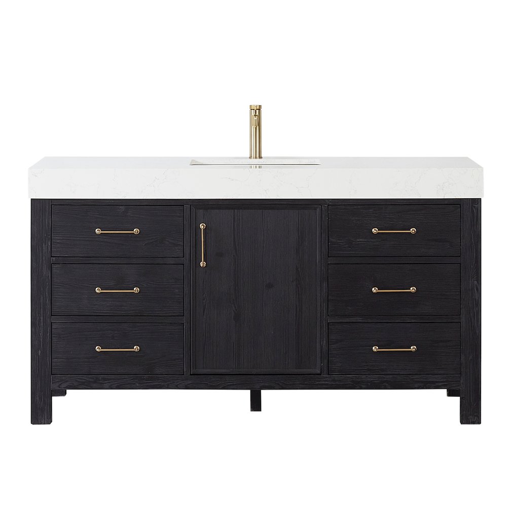León 60in. Free-standing Single Bathroom Vanity in Fir Wood Black. Picture 1