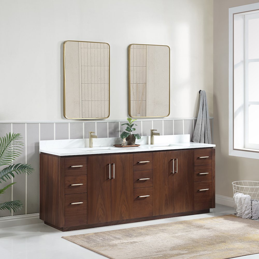 San 84" Free-standing Double Bath Vanity in Natural Walnut. Picture 4