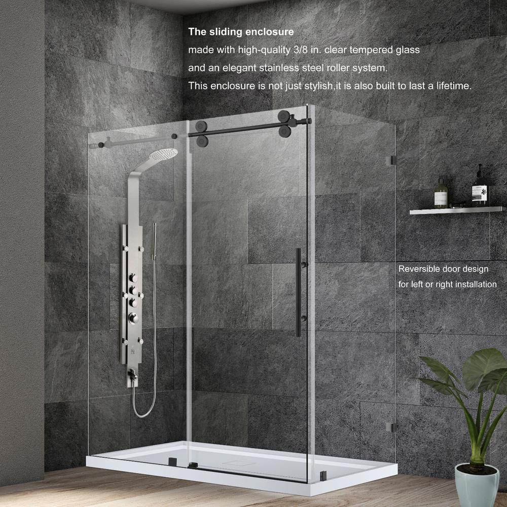 Villena 60" W x 78" H Single Sliding Frameless Shower Door in Brushed Gold. Picture 12