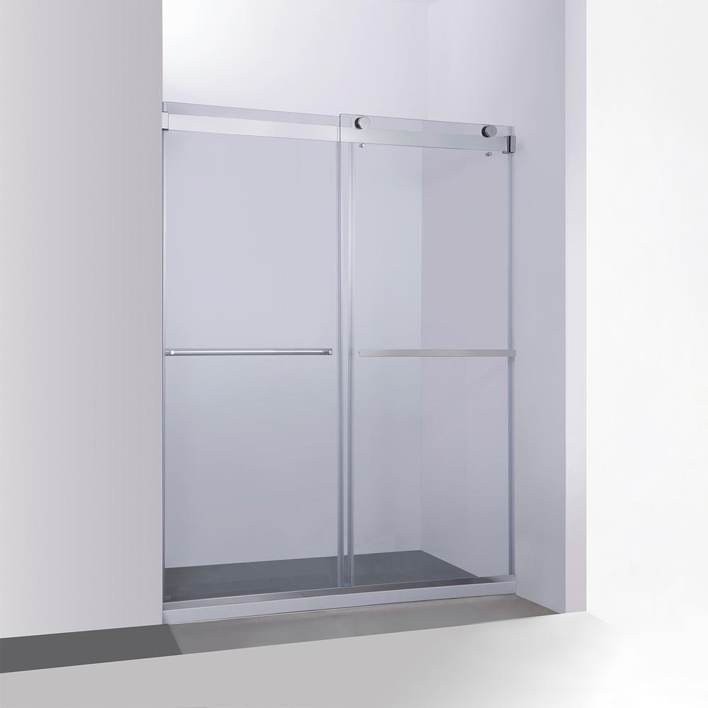 Spezia 64" W x 76" H Double Sliding Frameless Shower Door in Polished Chrome. Picture 1