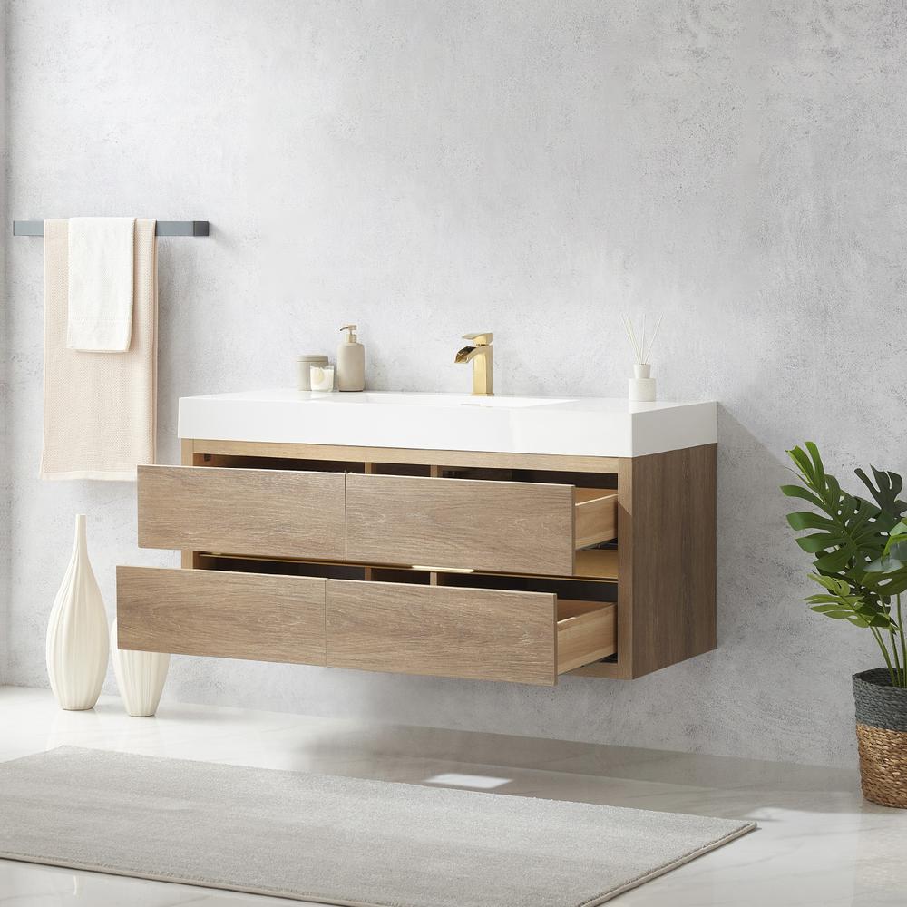 Single Sink Wall-Mount Bath Vanity with Composite Integral Square Sink Top. Picture 7