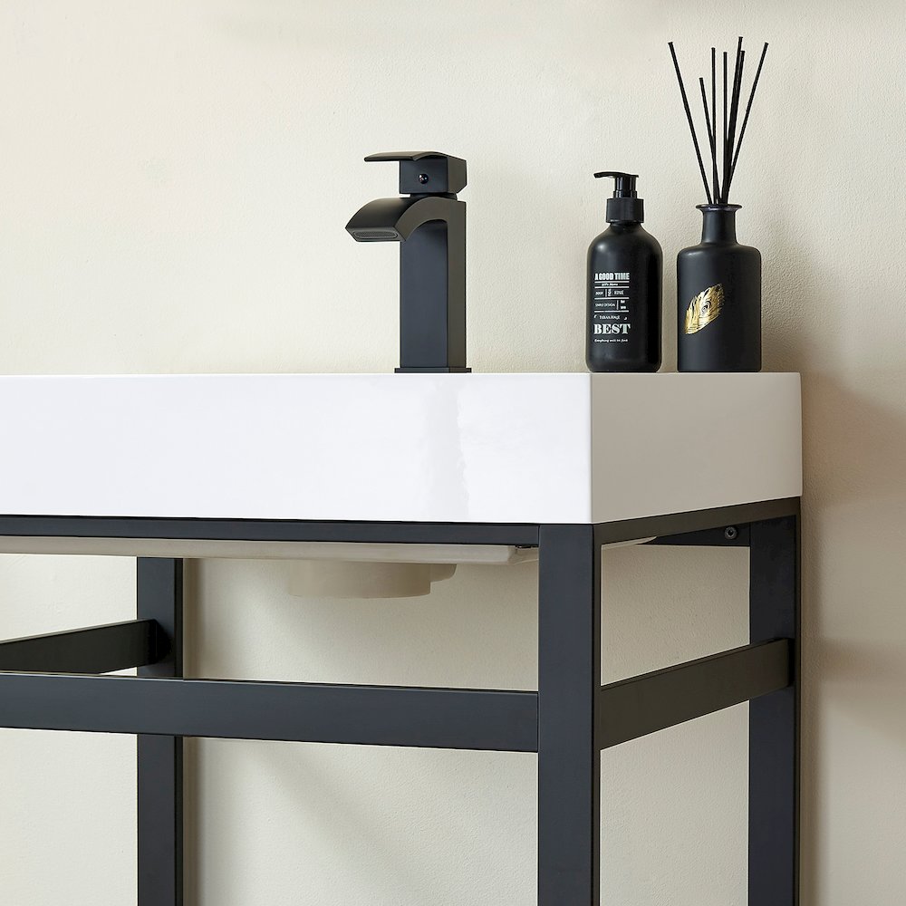 Rectangular White Finish Composite Granite Stone Console Bathroom Vanity Sink. Picture 5