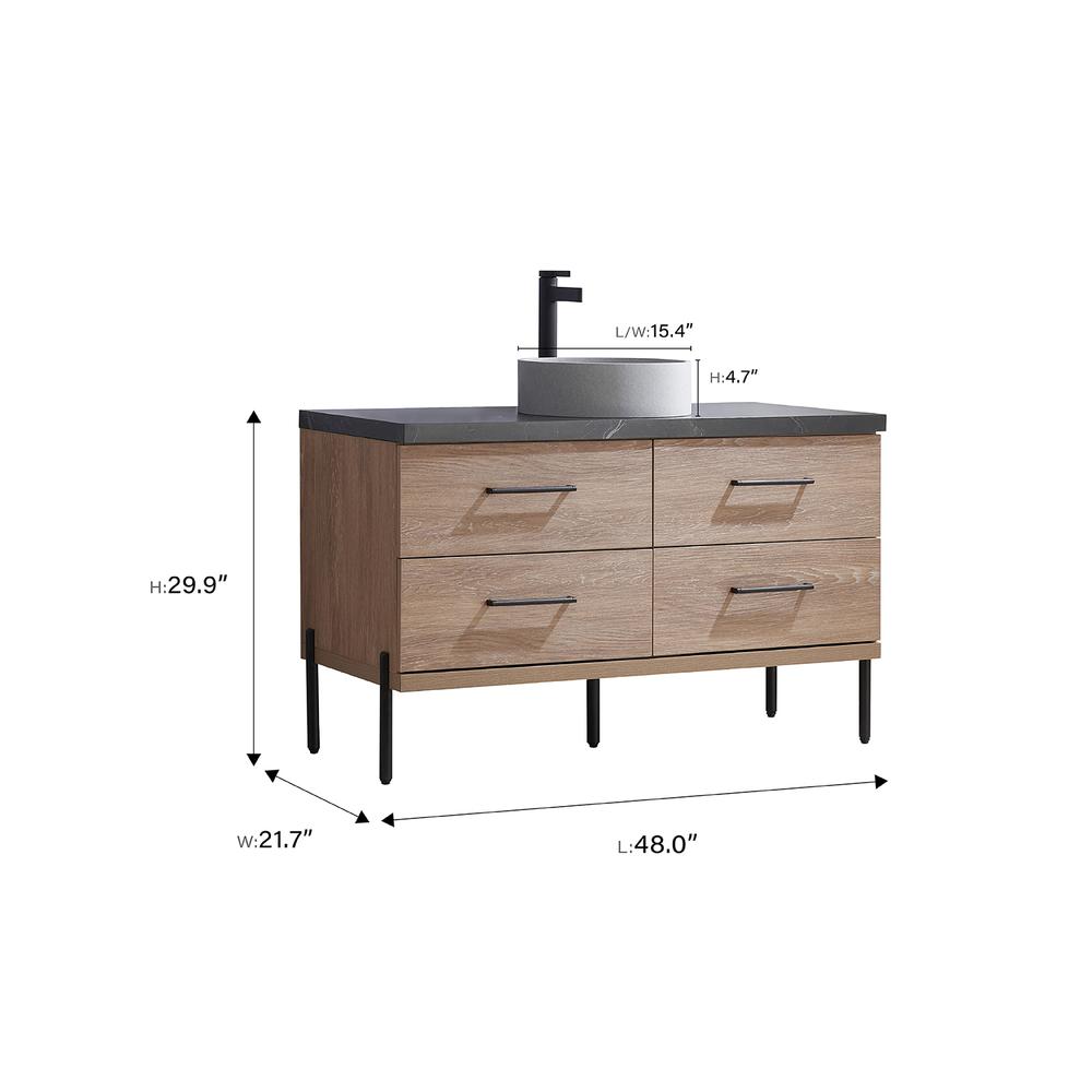 Single Sink Bath Vanity with Black Sintered Stone Top with Concrete Sink. Picture 11