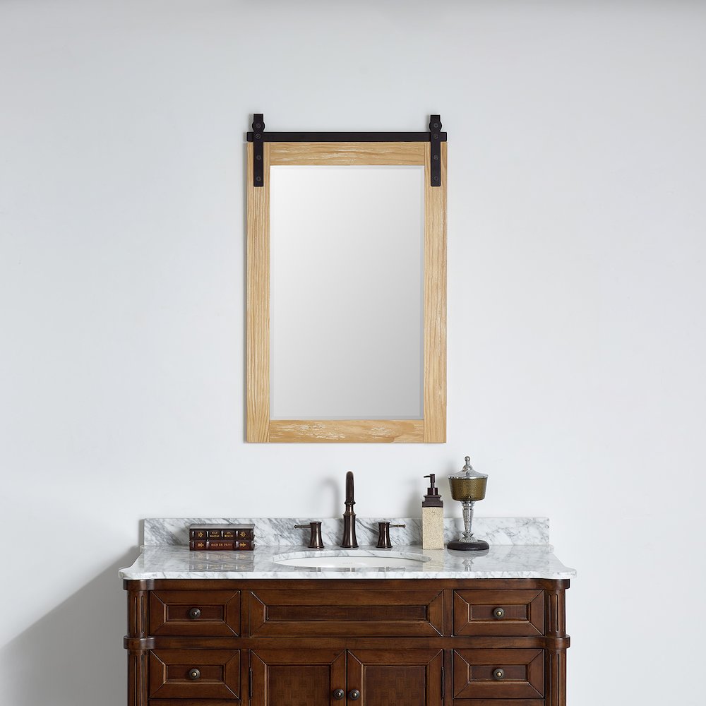 Cortes 24" Rectangular Bathroom Vanity Barndoor Wall Mount Mirror in Pine. Picture 2