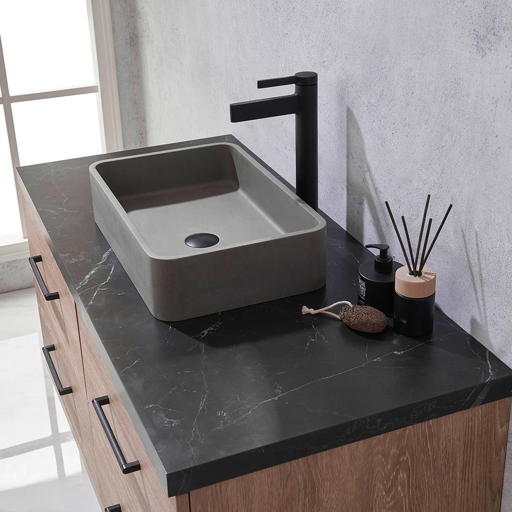 Single Sink Bath Vanity with Black Sintered Stone Top with Concrete Sink. Picture 9