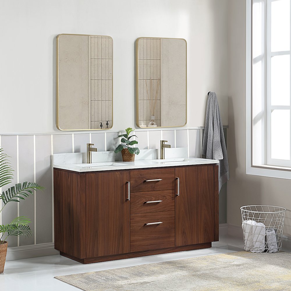 San 60M" Free-standing Double Bath Vanity in Natural Walnut. Picture 4