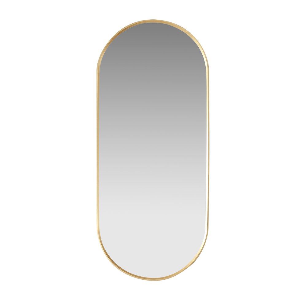 Oval Aluminum Framed Wall Mount Bathroom Vanity Mirror in Brushed Gold. Picture 1
