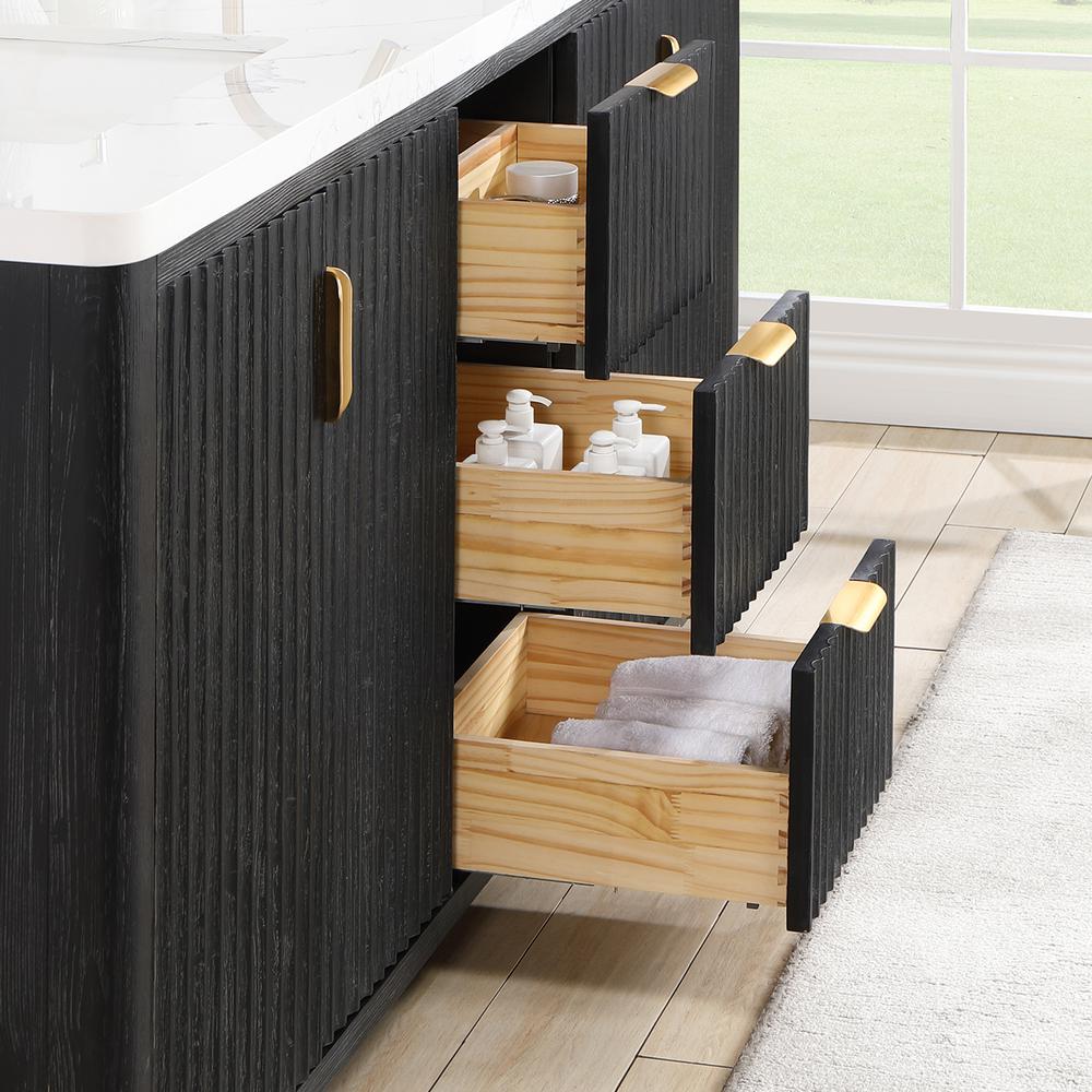 Free-standing Double Bathroom Vanity with Composite top in Lightning White. Picture 11