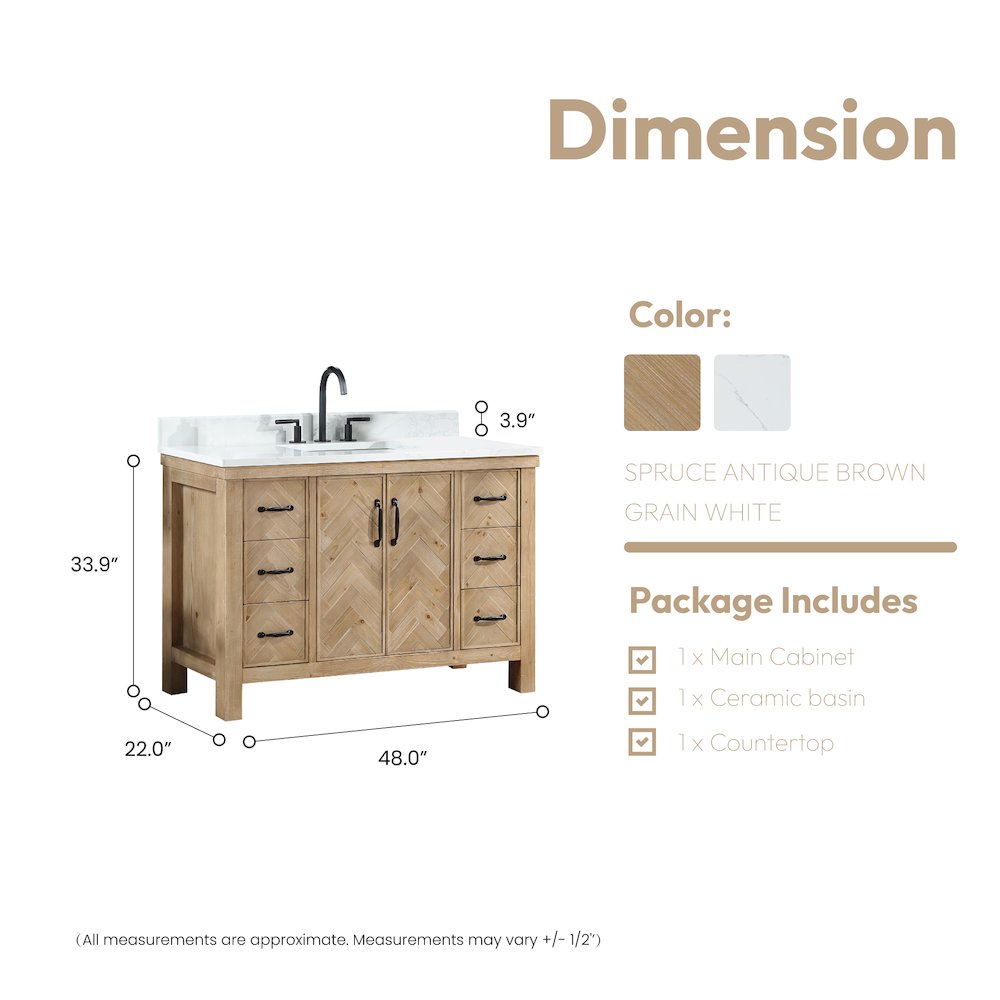 Javier 48" Free-standing Single Bath Vanity in Spruce Antique Brown. Picture 17