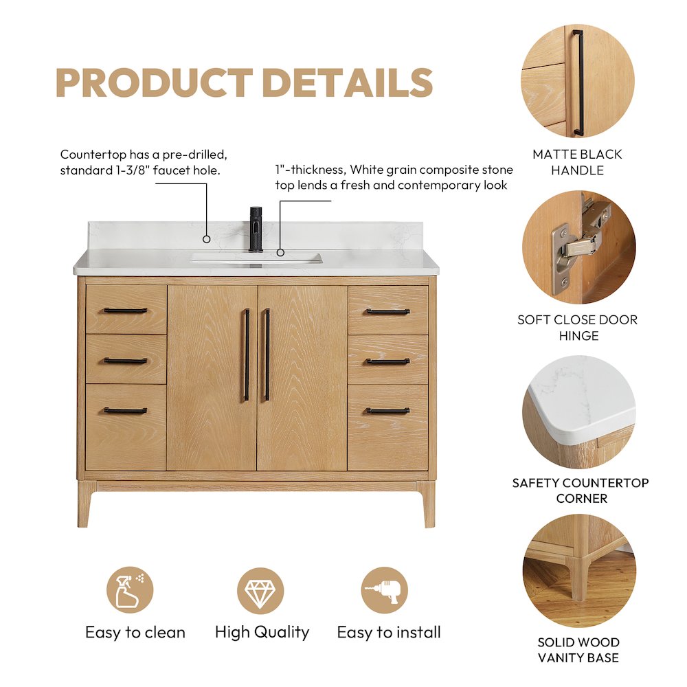 Gara 48" Free-standing Single Bath Vanity in Washed Ash Grey. Picture 19