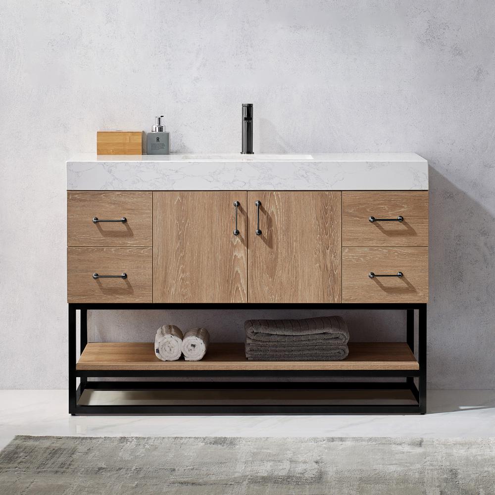 48B" Single Vanity with White Grain Stone Countertop Without Mirror. Picture 6