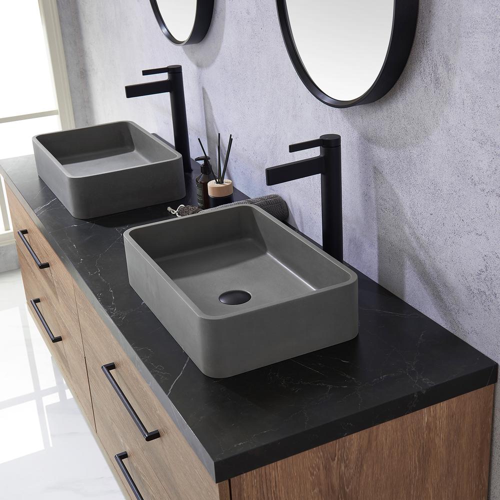 Double Sink Bath Vanity with Sintered Stone Top with Concrete Sink and Mirror. Picture 8