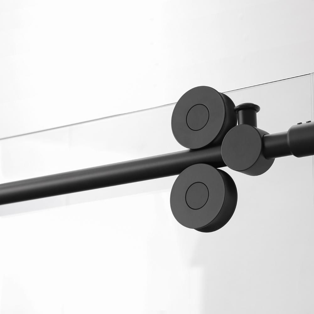 Villena 60" W x 78" H Single Sliding Frameless Shower Door in Matte Black. Picture 6