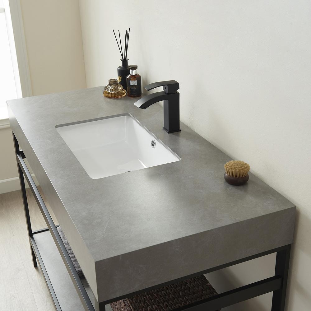 Single Sink Bath Vanity Metal Support with Grey Sintered Stone Top. Picture 6