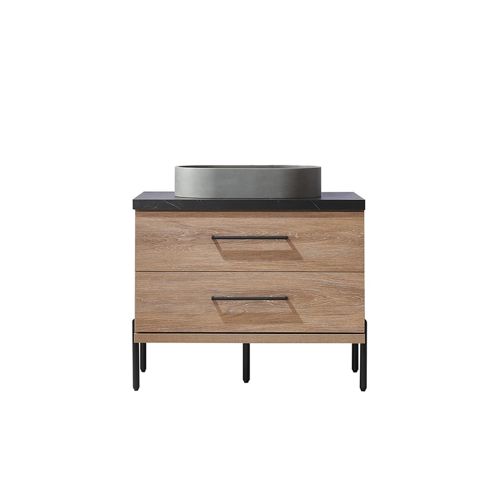 Single Sink Bath Vanity with Black Sintered Stone Top with Concrete Sink. Picture 2