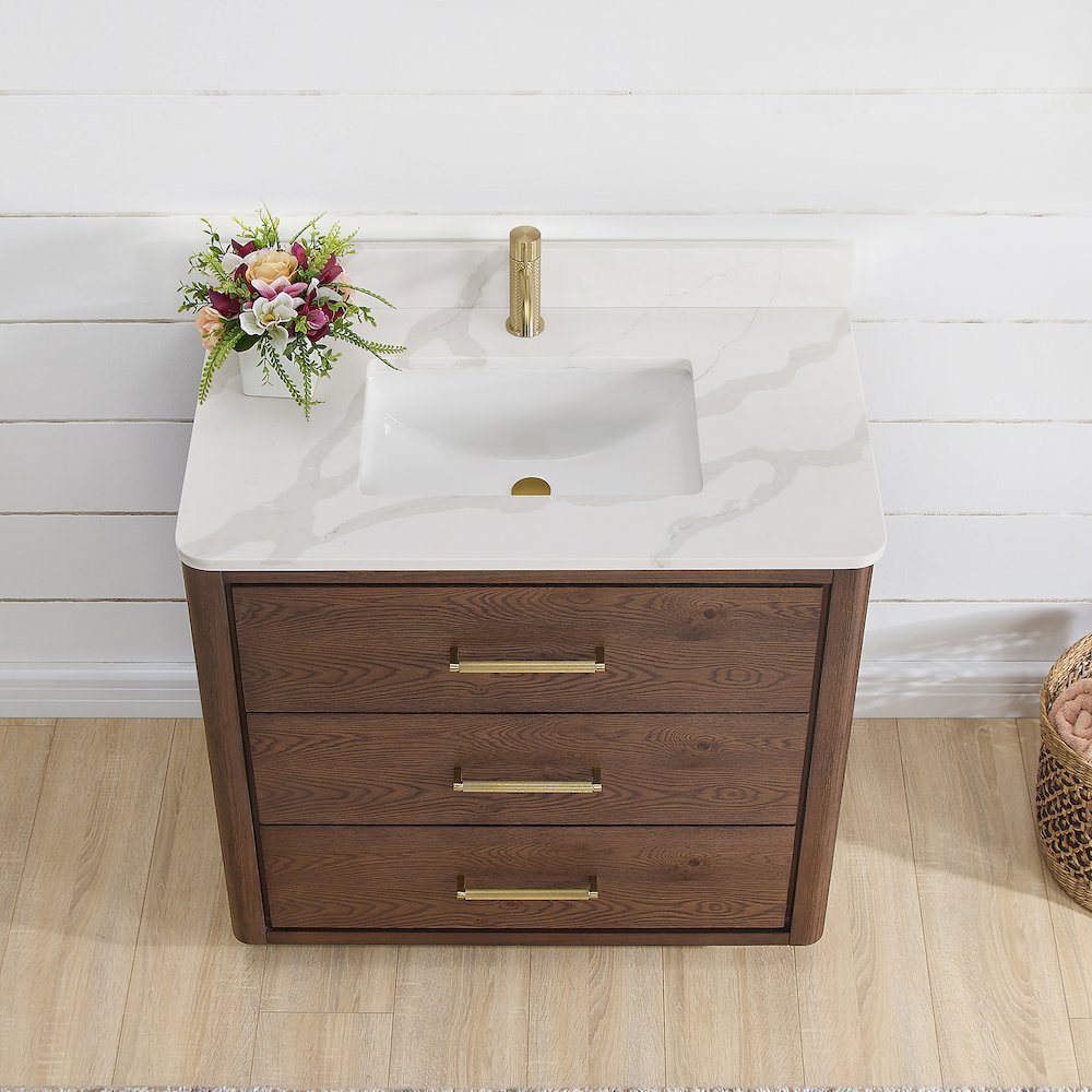 Porto 36" Free-standing Single Bath Vanity in Aged Dark Brown Oak. Picture 5