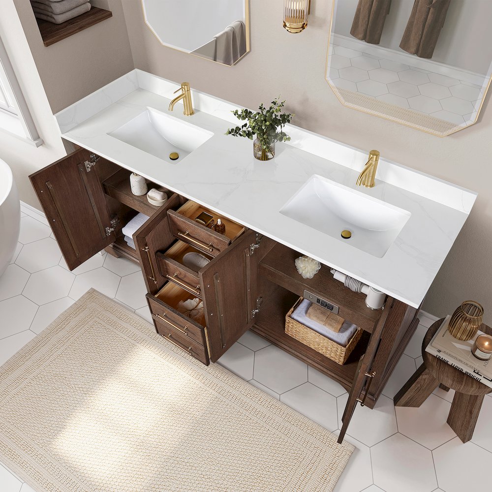 Tokyo 72" Freestanding Double Bath Vanity in Aged Dark Brown Oak. Picture 6