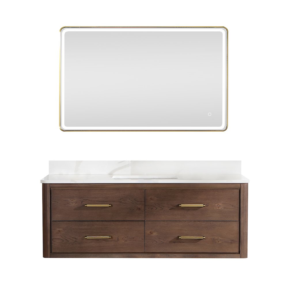 Cristo 55" Floating Single Bath Vanity in Aged Dark Brown Oak. Picture 2