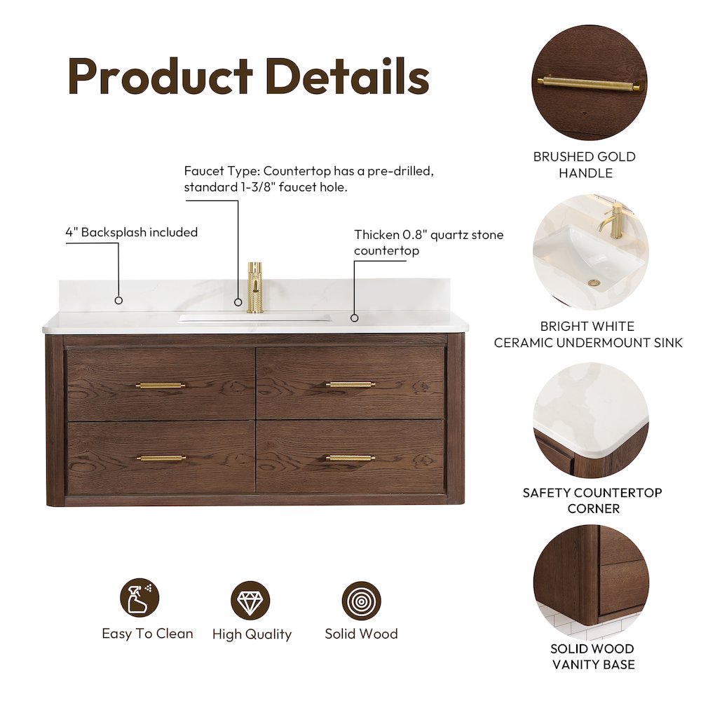 Cristo 48" Floating Single Bath Vanity in Aged Dark Brown Oak. Picture 16