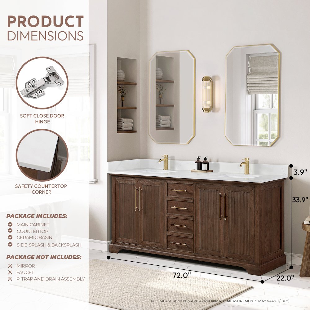 Tokyo 72" Freestanding Double Bath Vanity in Aged Dark Brown Oak. Picture 18