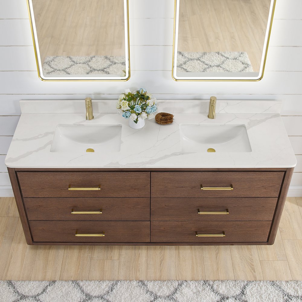 Porto 72" Free-standing Double Bath Vanity in Aged Dark Brown Oak. Picture 3