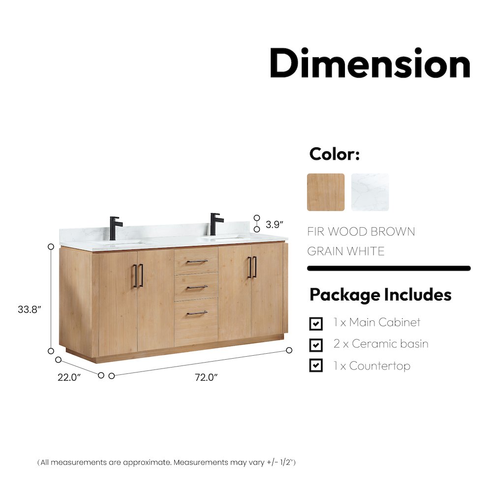 San 72" Free-standing Double Bath Vanity in Fir Wood Brown. Picture 17