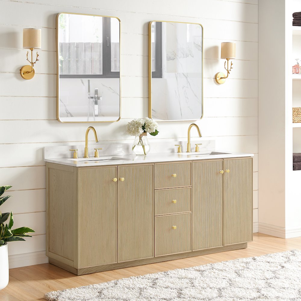 Oza 72" Free-standing Double Bath Vanity in Aged Natural Oak. Picture 3