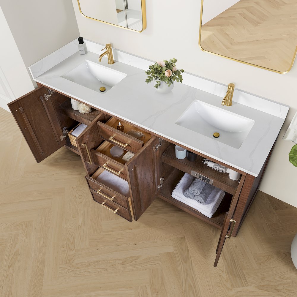 Jakarta 72" Freestanding Double Bath Vanity in Aged Dark Brown Oak. Picture 7