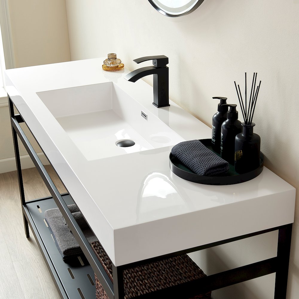 Rectangular White Finish Composite Granite Stone Console Bathroom Vanity Sink. Picture 4