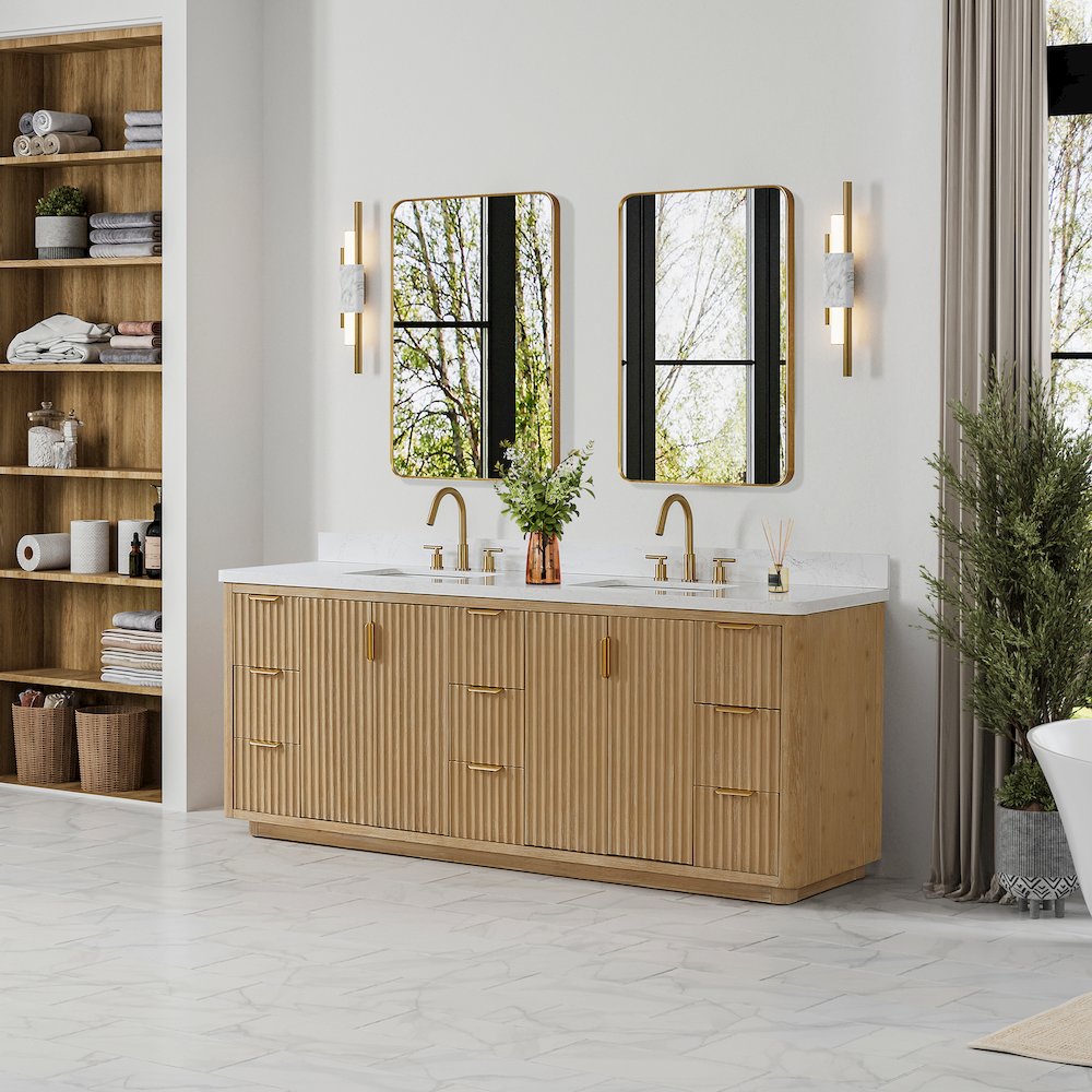Cádiz 84in. Free-standing Double Bathroom Vanity in Washed Ash Grey. Picture 4
