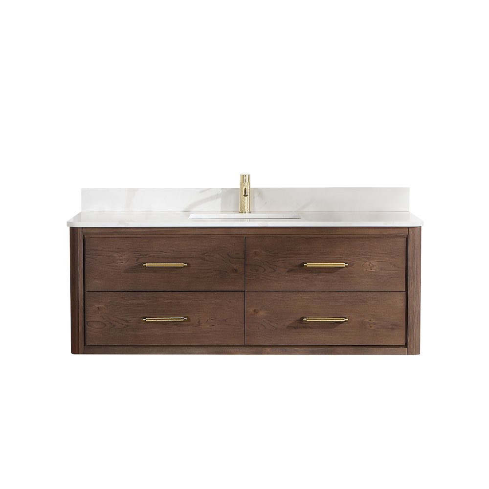 Cristo 55" Floating Single Bath Vanity in Aged Dark Brown Oak. Picture 1