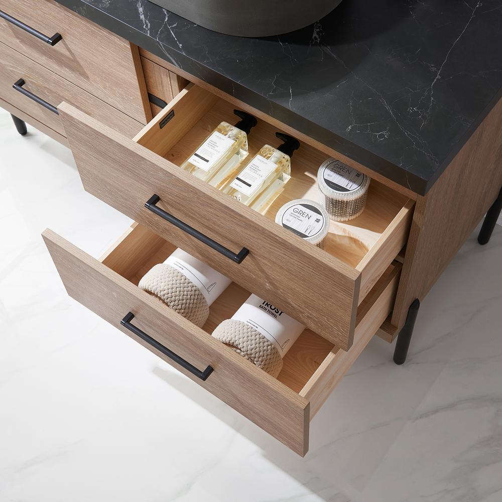 Single Sink Bath Vanity with Sintered Stone Top with Concrete Sink and Mirror. Picture 9