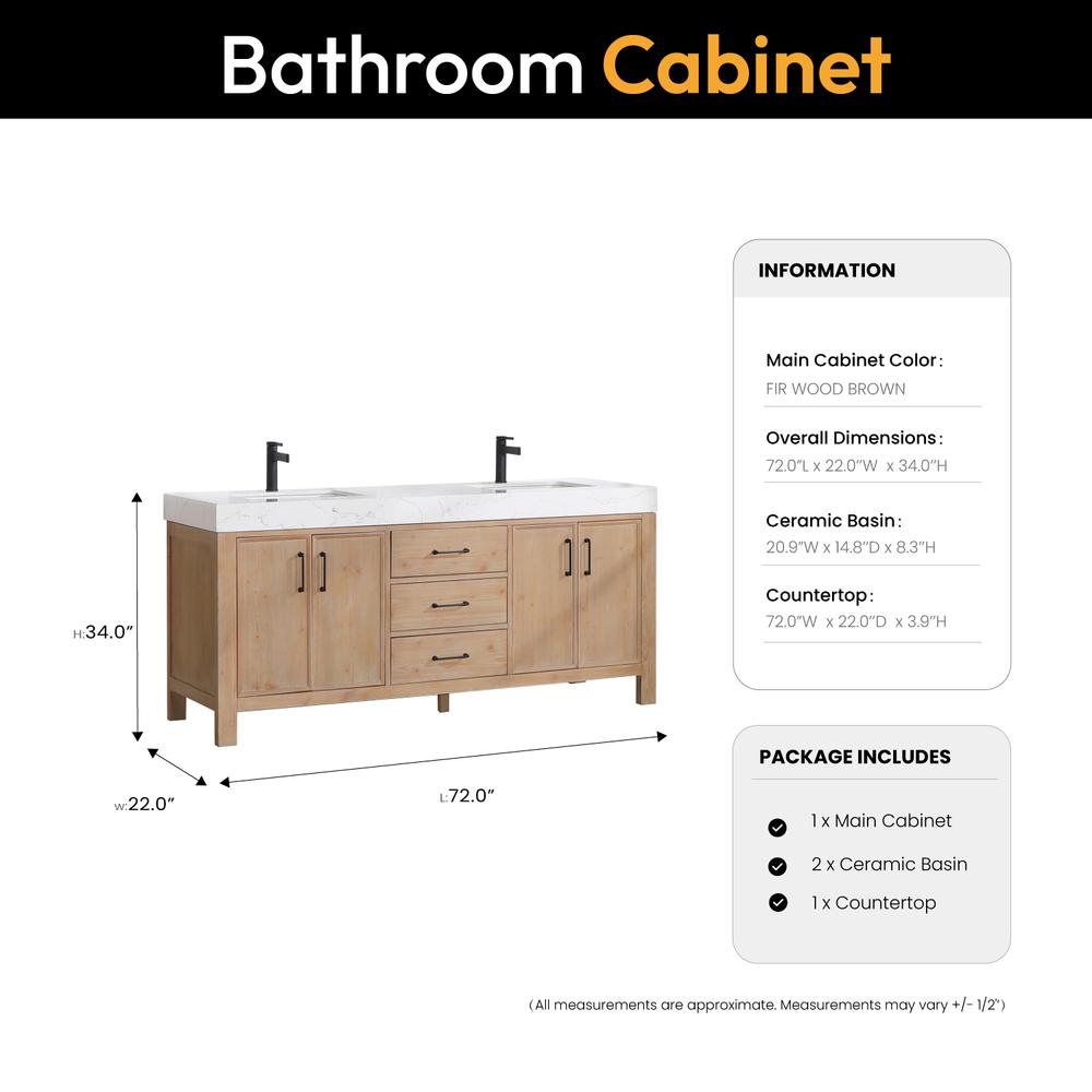 Free-standing Double Bathroom Vanity with Composite top in Lightning White. Picture 16