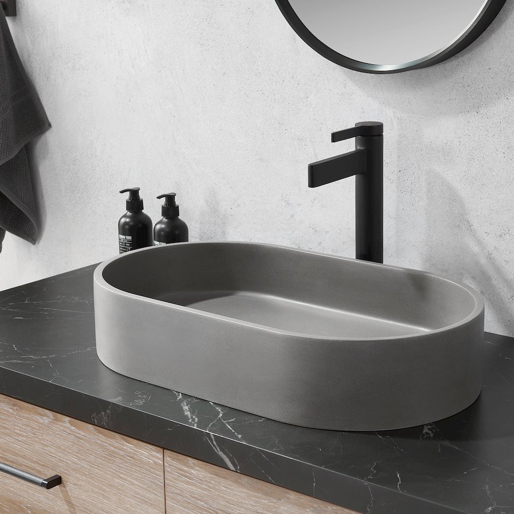Vinnova Eibar Grey Concrete Oval Vessel Bathroom Sink. Picture 2