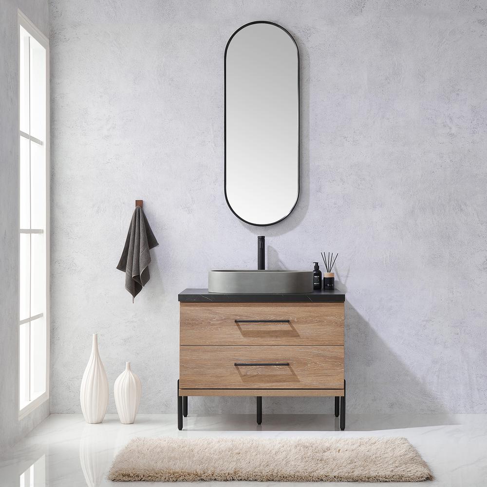 Single Sink Bath Vanity with Sintered Stone Top with Concrete Sink and Mirror. Picture 4