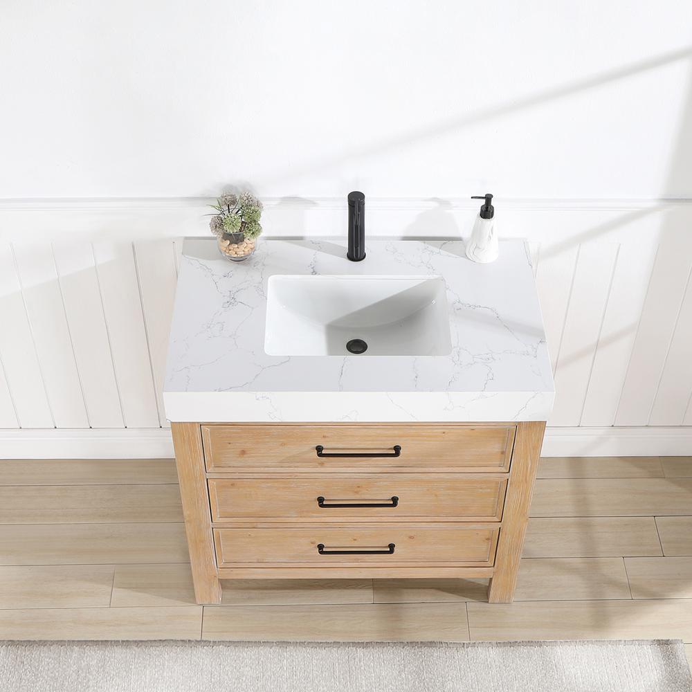 Free-standing Single Bathroom Vanity with Composite top in Lightning White. Picture 5