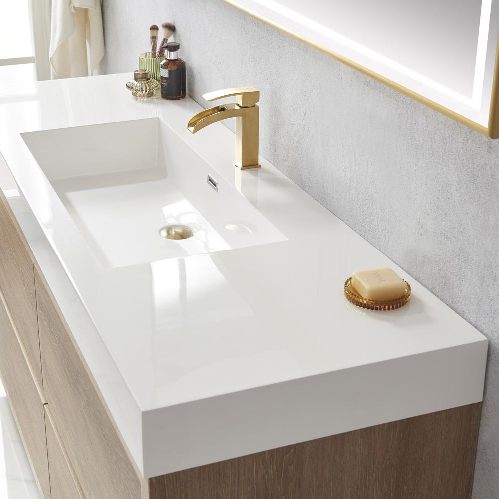 Single Sink Bath Vanity with Composite Integral Square Sink Top and Mirror. Picture 7