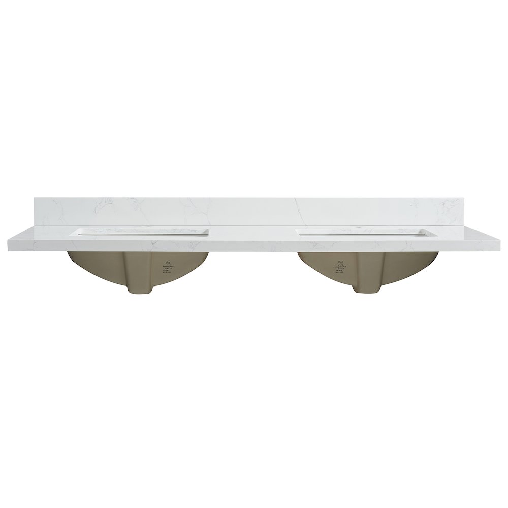 Composite Stone Vanity Top in Grain White with White Rectangular Double Sink. Picture 1