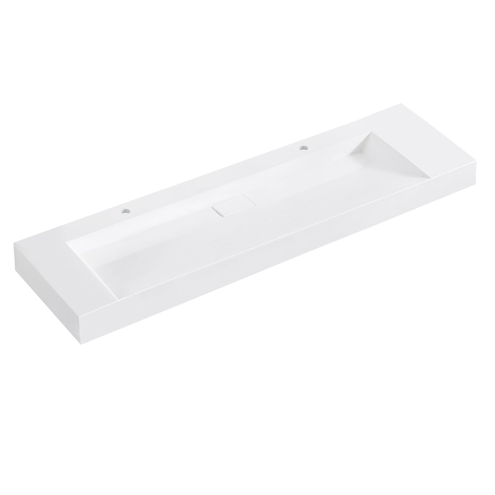 Rectangular White Finish Composite Granite Stone Console Bathroom Vanity Sink. Picture 1