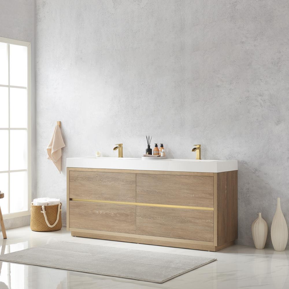 Double Sink Bath Vanity with White Composite Integral Square Sink Top. Picture 4